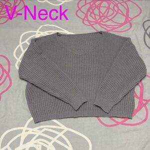 SHEIN Grey Oversized V-Neck Sweater